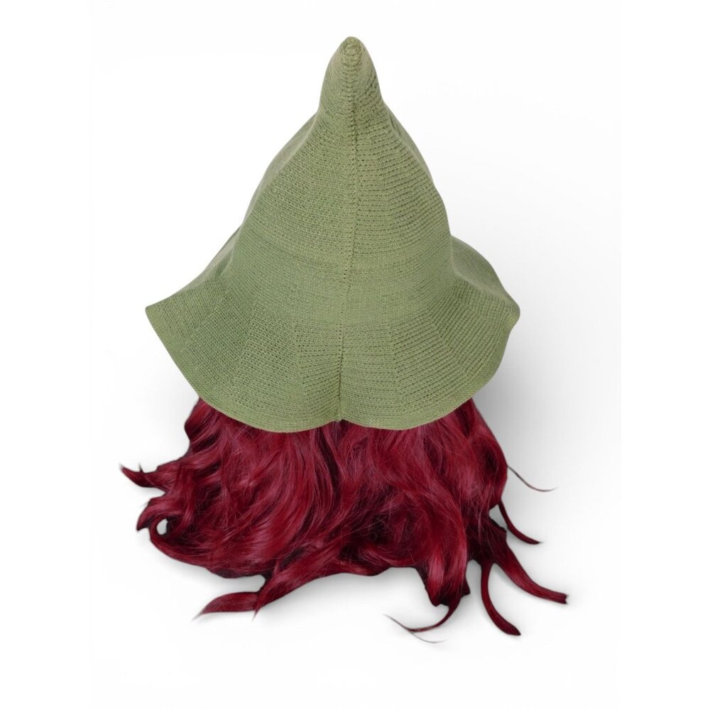 Sage Green Knit Pointy Witch Hat Soft Textured Wide Brim Accessory - Picture 3 of 6